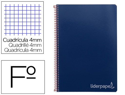 [9793] Cuaderno espiral liderpapel folio witty tapa dura 80h 75gr cuadro 4mm con margen color azul marino