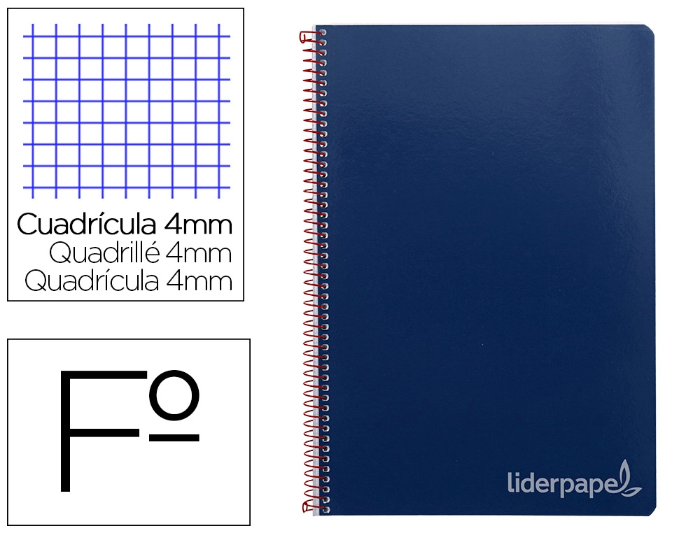 [9793] Cuaderno espiral liderpapel folio witty tapa dura 80h 75gr cuadro 4mm con margen color azul marino