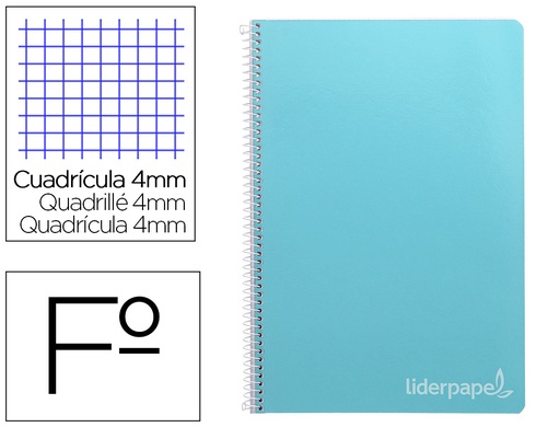 [9792] Cuaderno espiral liderpapel folio witty tapa dura 80h 75gr cuadro 4mm con margen color celeste