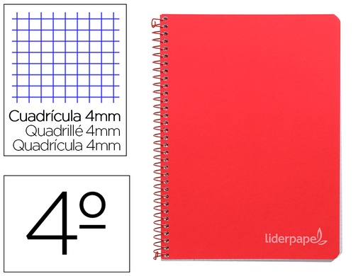 [9785] Cuaderno espiral liderpapel cuarto witty tapa dura 80h 75gr cuadro 4mm con margen color rojo