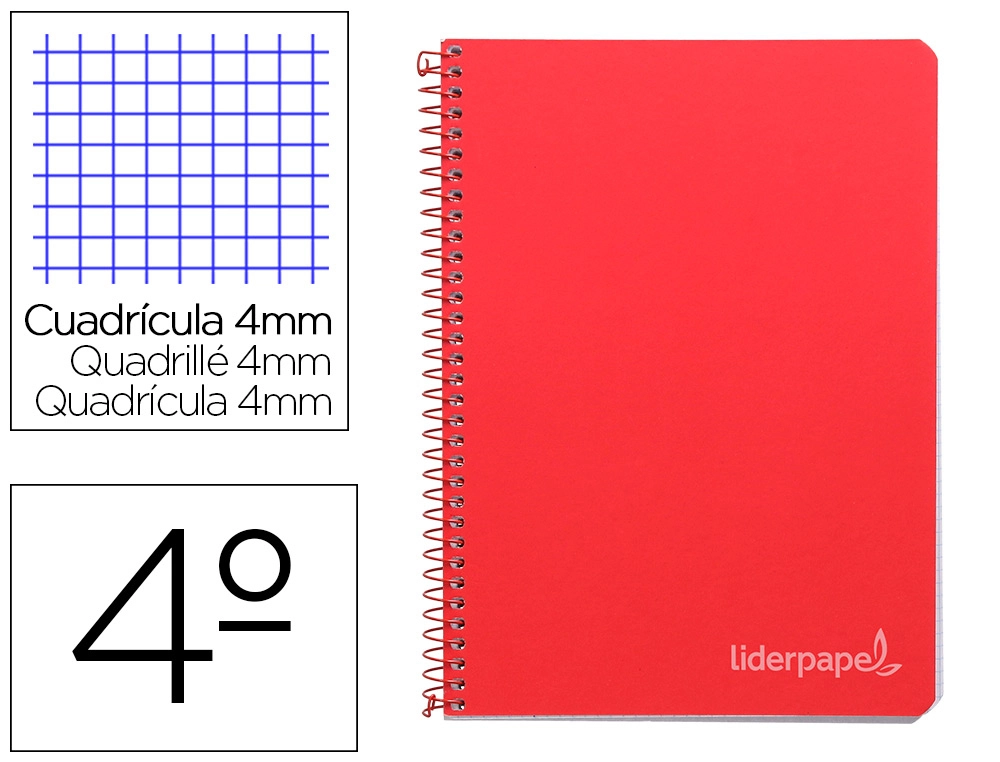 [9785] Cuaderno espiral liderpapel cuarto witty tapa dura 80h 75gr cuadro 4mm con margen color rojo