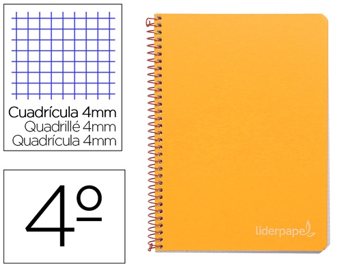 [9783] Cuaderno espiral liderpapel cuarto witty tapa dura 80h 75gr cuadro 4mm con margen color naranja