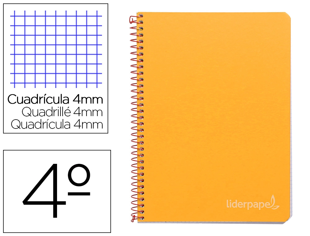[9783] Cuaderno espiral liderpapel cuarto witty tapa dura 80h 75gr cuadro 4mm con margen color naranja
