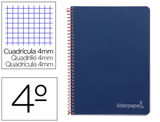 [9782] Cuaderno espiral liderpapel cuarto witty tapa dura 80h 75gr cuadro 4mm con margen color azul marino