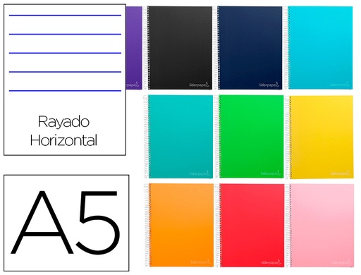 [9759] Cuaderno espiral liderpapel a5 micro jolly tapa forrada 140h 75 gr horizontal 5 bandas6 taladros colores surtidos