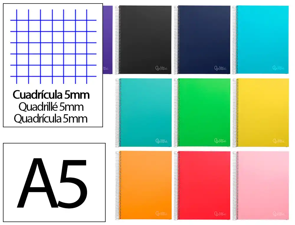 [9759] Cuaderno espiral liderpapel a5 micro jolly tapa forrada 140h 75gr horizontal 5 bandas 6 taladros colores surtidos