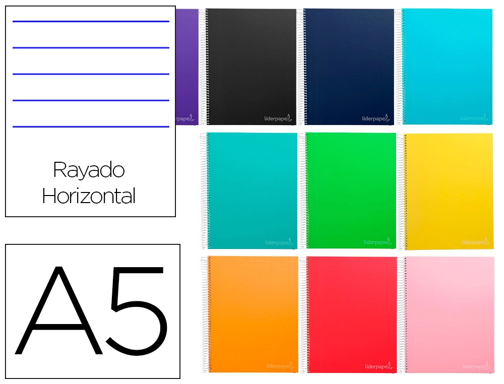 [9759] Cuaderno espiral liderpapel a5 micro jolly tapa forrada 140h 75gr horizontal 5 bandas 6 taladros colores surtidos