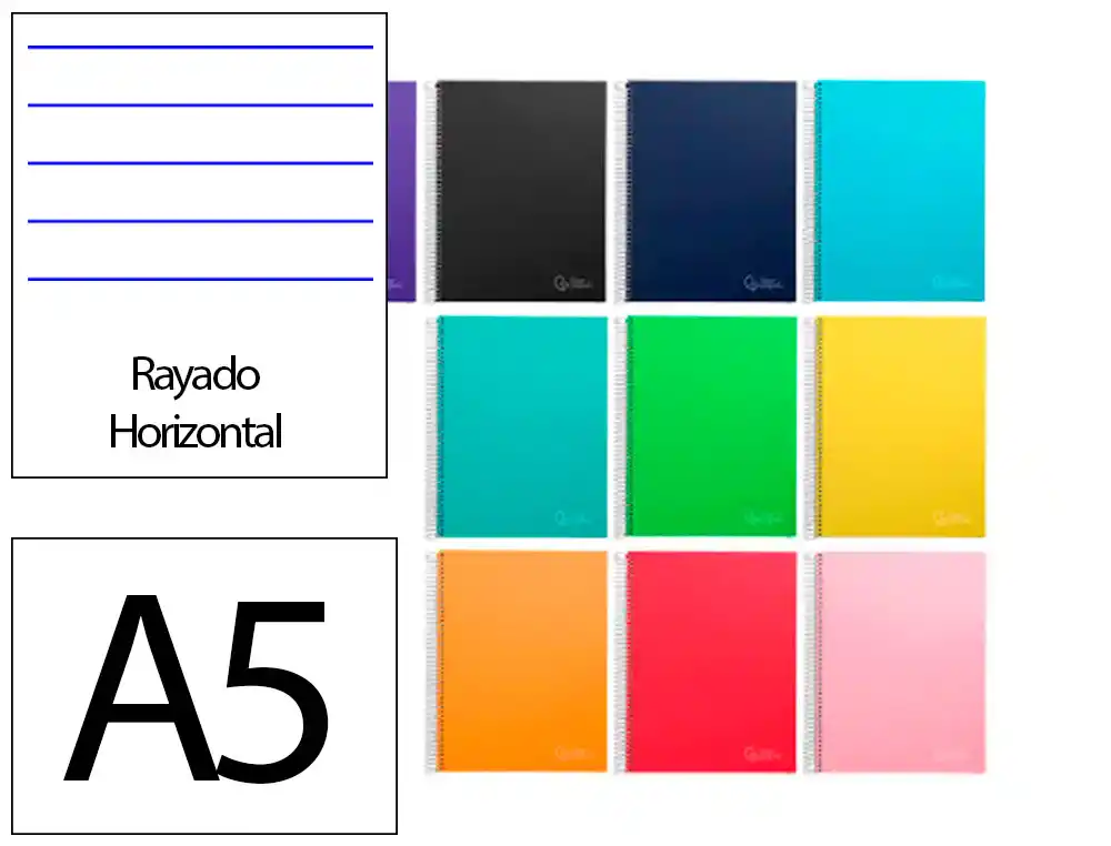 [9759] Cuaderno espiral liderpapel a5 micro jolly tapa forrada 140h 75gr horizontal 5 bandas 6 taladros colores surtidos