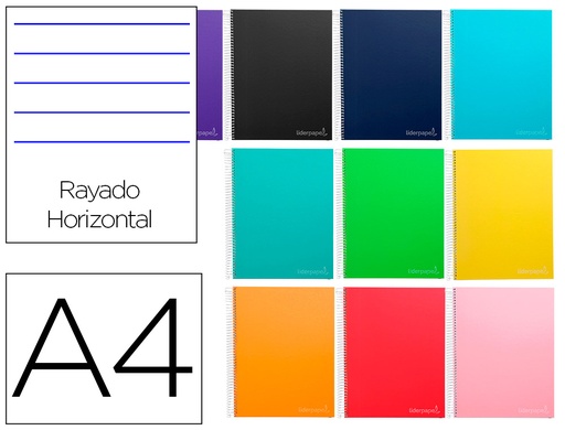 [9756] Cuaderno espiral liderpapel a4 micro jolly tapa forrada 140h 75 gr horizontal 5 bandas4 taladros colores surtidos
