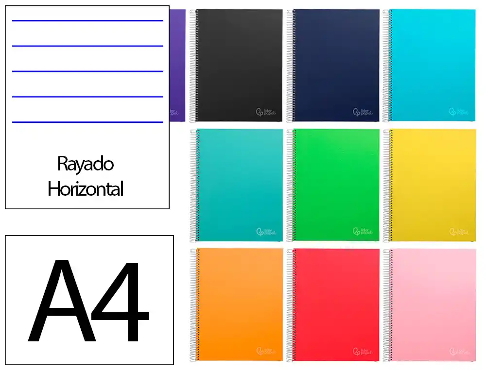 [9756] Cuaderno espiral liderpapel a4 micro jolly tapa forrada 140h 75gr horizontal 5 bandas 4 taladros colores surtidos