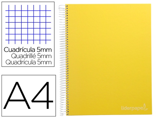 [9750] Cuaderno espiral liderpapel a4 micro jolly tapa forrada 140h 75 gr cuadro 5mm 5 bandas4 taladros color amarillo
