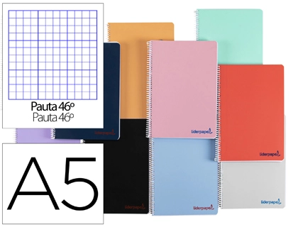 [9231] Cuaderno espiral liderpapel a5 wonder tapa plastico 80h 90g rayado nº46 colores surtidos