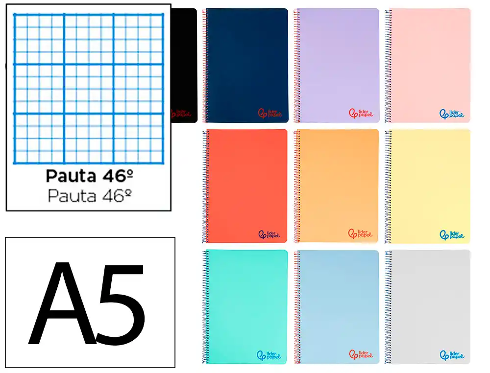 [9231] Cuaderno espiral liderpapel a5 wonder tapa plastico 80h 90g rayado nº46 colores surtidos