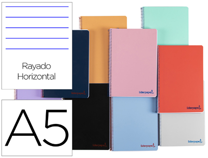 [9228] Cuaderno espiral liderpapel a5 wonder tapa plastico 80h 90g rayado horizontal con margen colores surtidos