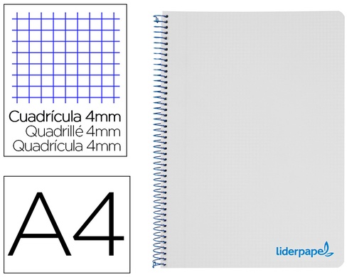[9177] Cuaderno espiral liderpapel a4 wonder tapa plastico 80h 90gr cuadro 4mm con margen color gris