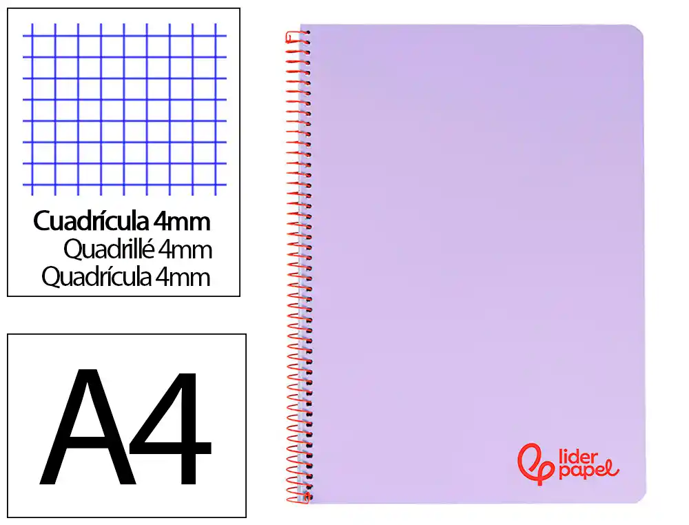 [9133] Cuaderno espiral liderpapel a4 wonder tapa plastico 80h 90gr cuadro 4mm con margen color violeta
