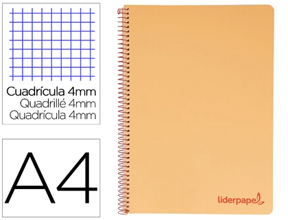 [8969] Cuaderno espiral liderpapel a4 wonder tapa plastico 80h 90gr cuadro 4mm con margen color naranja