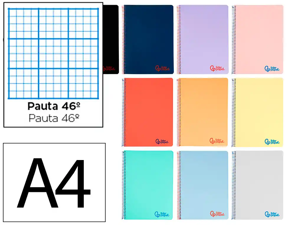 [8935] Cuaderno espiral liderpapel a4 wonder tapa plastico 80h 90gr rayado nº46 colores surtidos