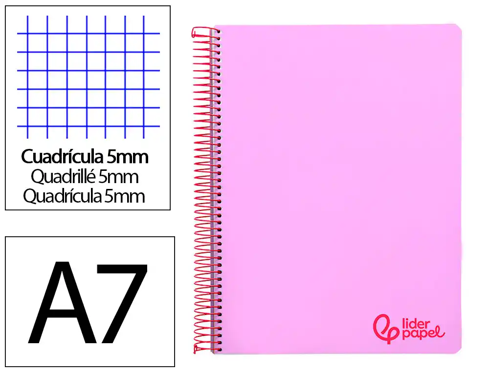 [8924] Cuaderno espiral liderpapel a7 micro wonder tapa plastico 100h 90gr cuadro 5mm 4 bandas color violeta