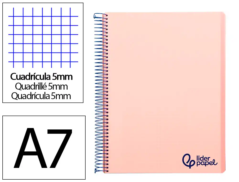 [8921] Cuaderno espiral liderpapel a7 micro wonder tapa plastico 100h 90gr cuadro 5mm 4 bandas color rosa