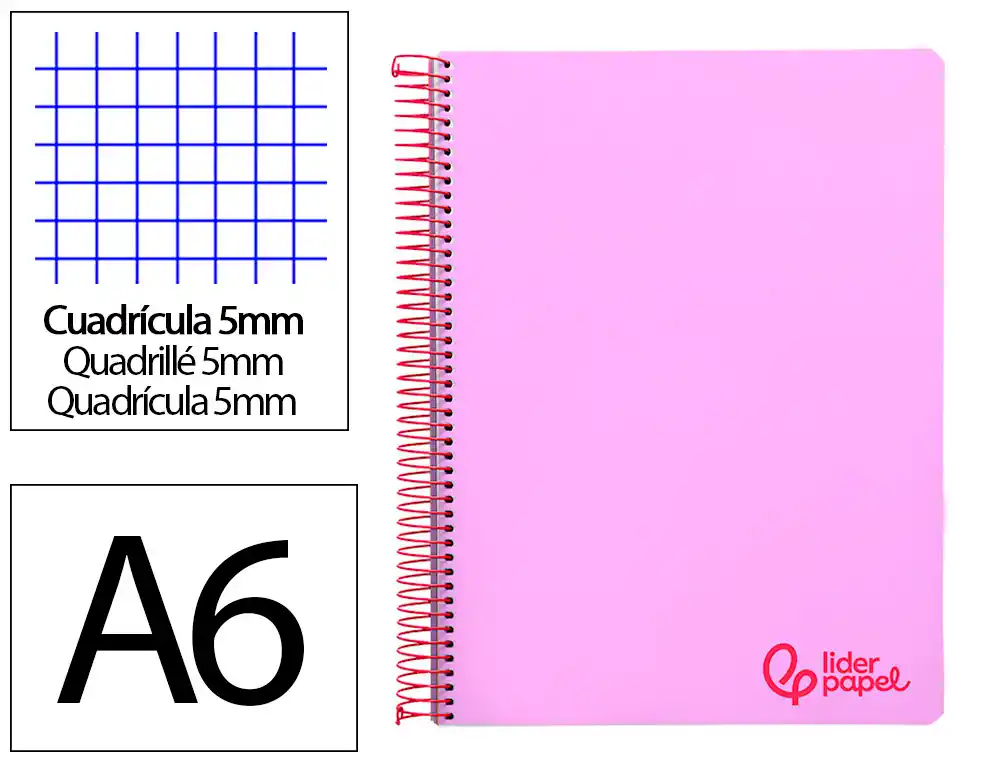 [8913] Cuaderno espiral liderpapel a6 micro wonder tapa plastico 120h 90 gr cuadro 5mm 4 bandas color violeta