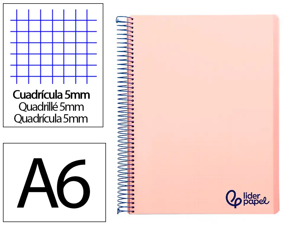[8829] Cuaderno espiral liderpapel a6 micro wonder tapa plastico 120h 90 gr cuadro 5mm 4 bandas color rosa