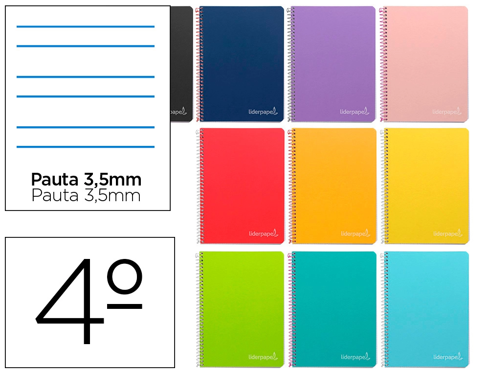 [8407] Cuaderno espiral liderpapel cuarto witty tapa dura 80h 75gr pauta ancha 3,5mm con margen colores surtidos