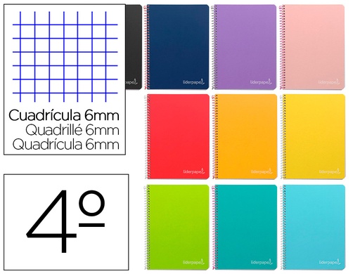 [8402] Cuaderno espiral liderpapel cuarto witty tapa dura 80h 75gr cuadro 6mm con margen colores surtidos