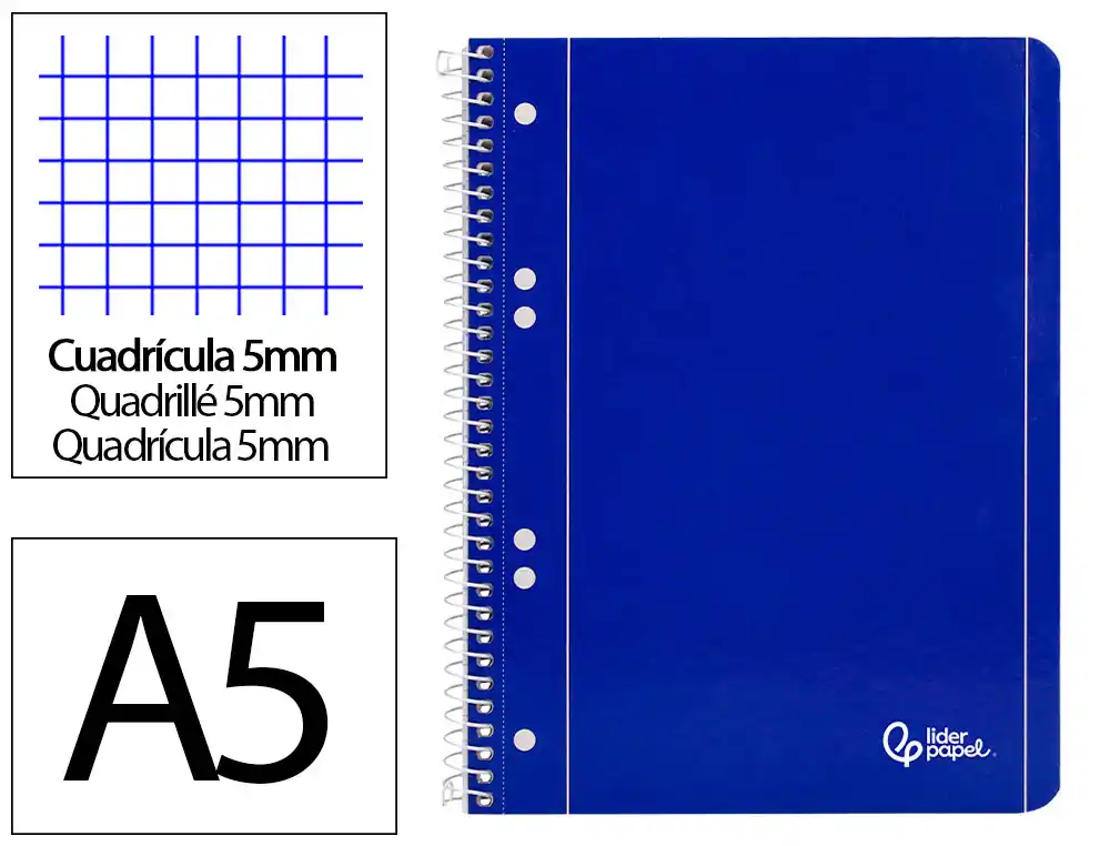 [29113] Cuaderno espiral liderpapel a5 micro serie azul tapa blanda 80h 75gr cuadro5mm 6 talad ros azul