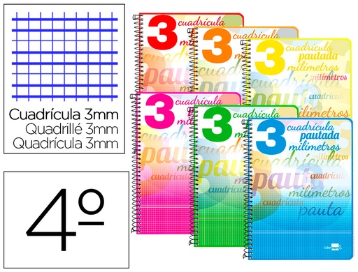 [73927] Cuaderno espiral liderpapel cuarto pautaguia tapa dura 80h 75gr cuadro pautado 3mm con margen