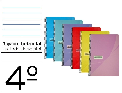 [63834] Cuaderno espiral papercop cuarto tapa plastico 80h 90 gr rayado horizontal con margen colores surtidos