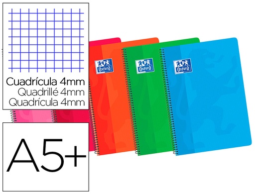 [49368] Bloc espiral oxford cartoncillo cuarto 80 hojas cuadros 4 mm