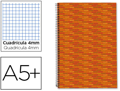 [46220] Cuaderno espiral liderpapel cuarto multilider tapa forrada 80h 80 gr cuadro 4mm con margen naranja