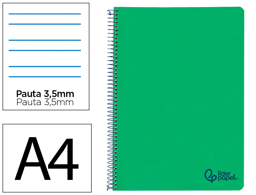 [172666] Cuaderno espiral liderpapel a4 wonder tapa plastico 80h 90gr pauta ancha 3,5mm con margen color verde oscuro