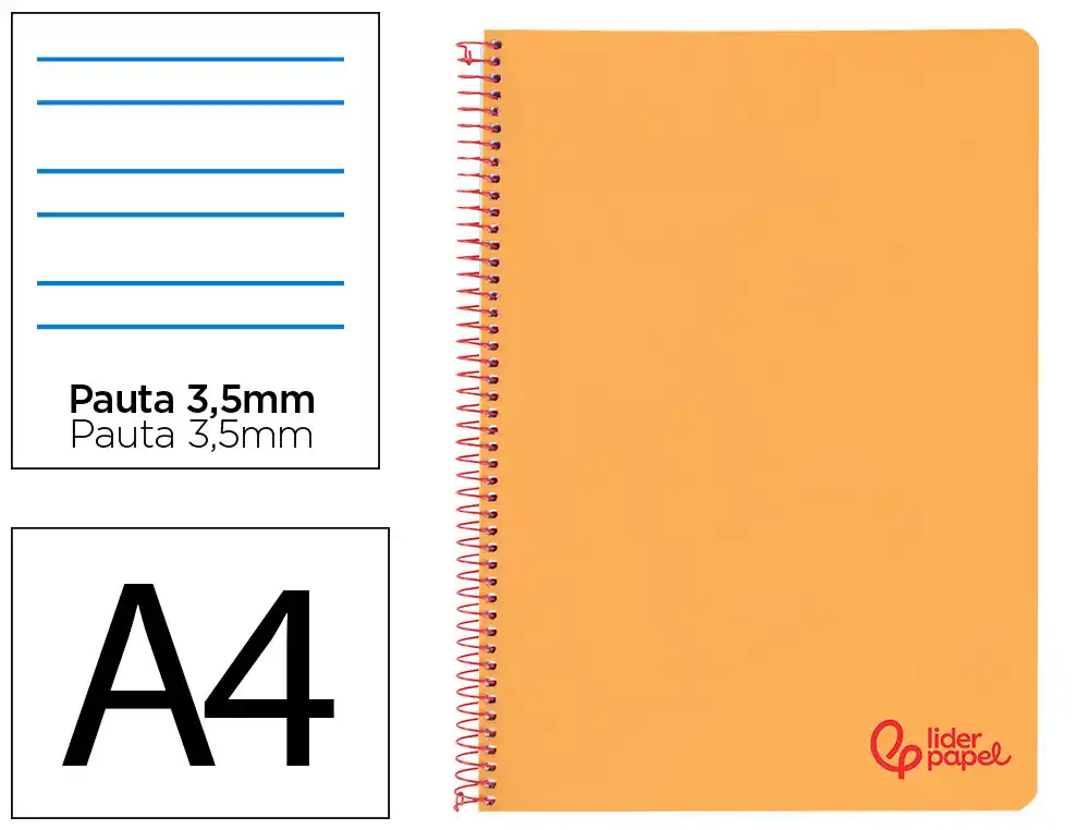 [172663] Cuaderno espiral liderpapel a4 wonder tapa plastico 80h 90gr pauta ancha 3,5mm con margen color naranja