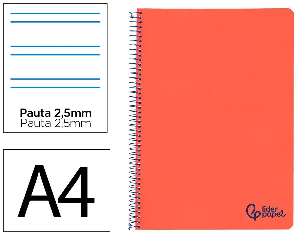 [172659] Cuaderno espiral liderpapel a4 wonder tapa plastico 80h 90gr pauta estrecha 2,5mm con margen color rojo