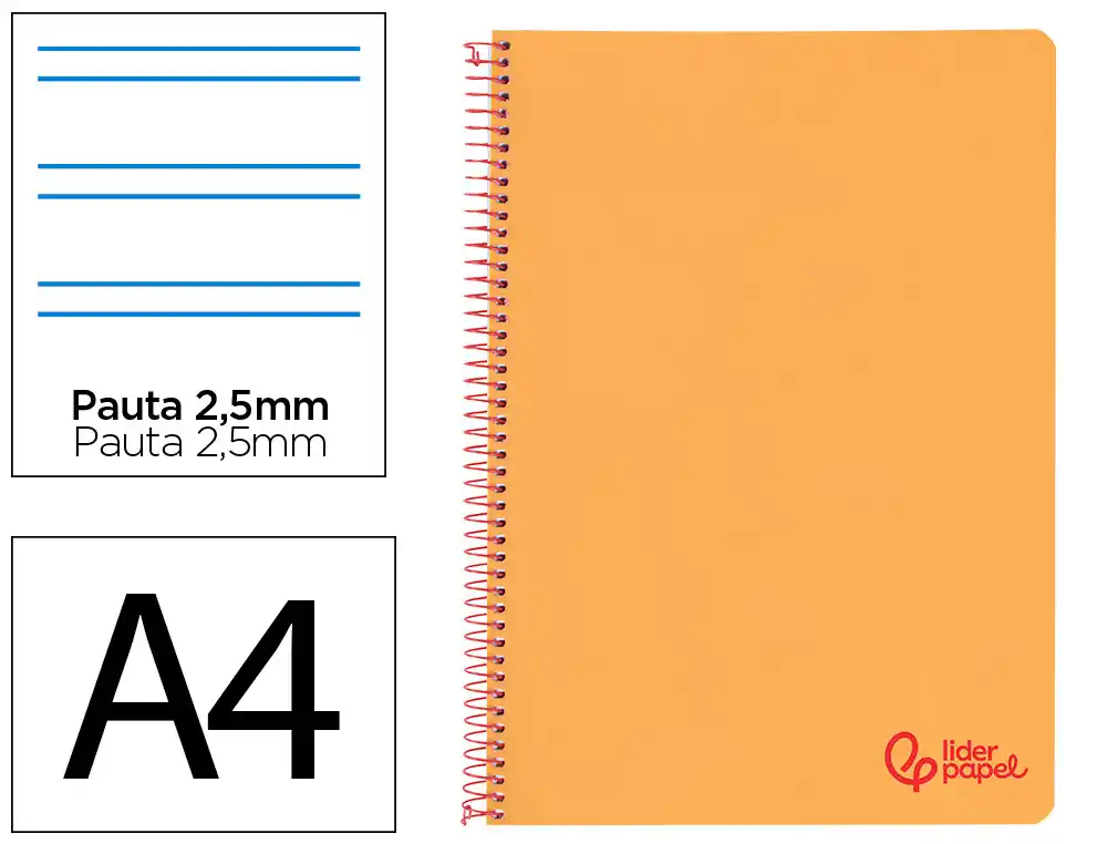 [172657] Cuaderno espiral liderpapel a4 wonder tapa plastico 80h 90gr pauta estrecha 2,5mm con margen color naranja