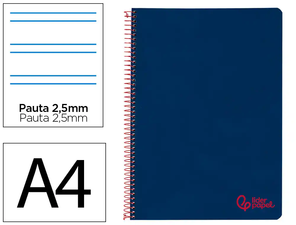 [172656] Cuaderno espiral liderpapel a4 wonder tapa plastico 80h 90gr pauta estrecha 2,5mm con margen color azul marino