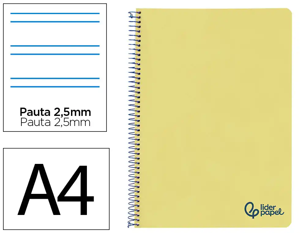 [172655] Cuaderno espiral liderpapel a4 wonder tapa plastico 80h 90gr pauta estrecha 2,5mm con margen color amarillo