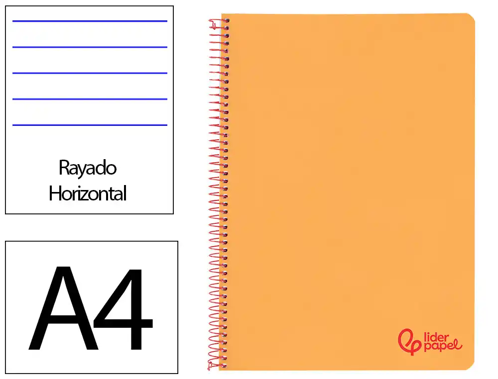 [172651] Cuaderno espiral liderpapel a4 wonder tapa plastico 80h 90gr rayado horizontal con margen color naranja