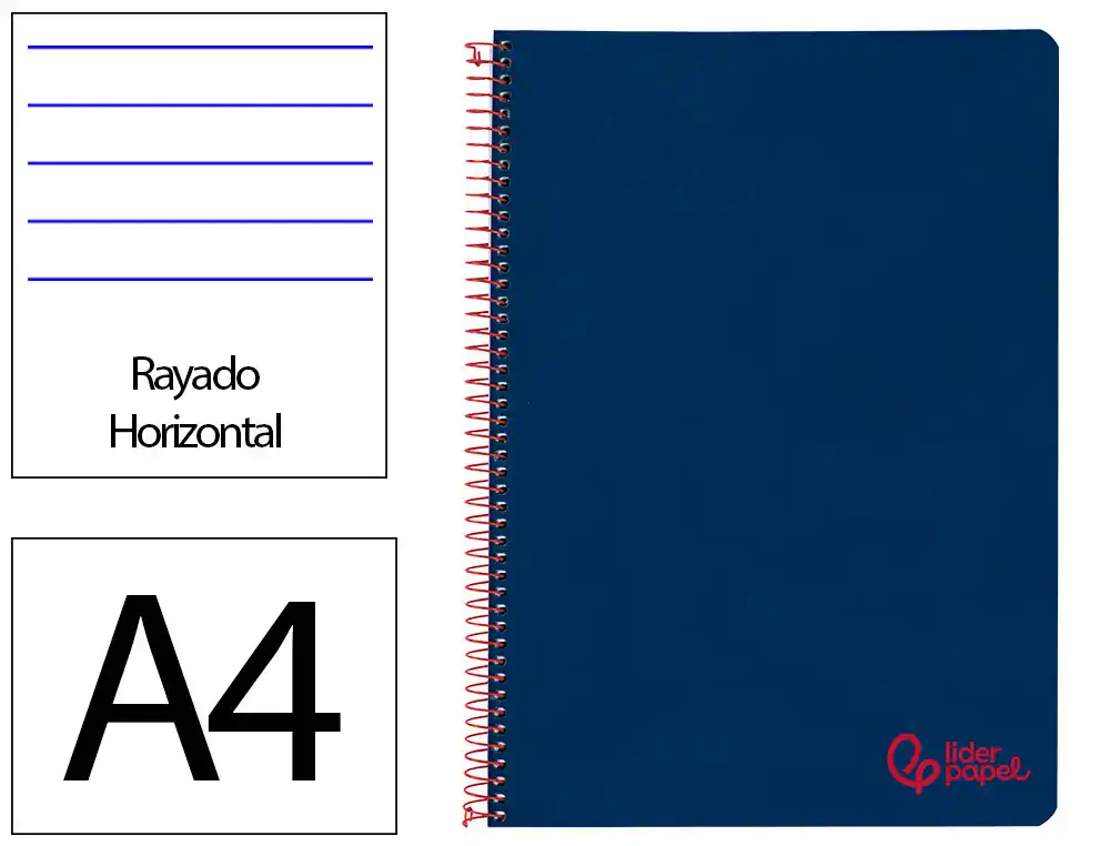 [172650] Cuaderno espiral liderpapel a4 wonder tapa plastico 80h 90gr rayado horizontal con margen color azul marino