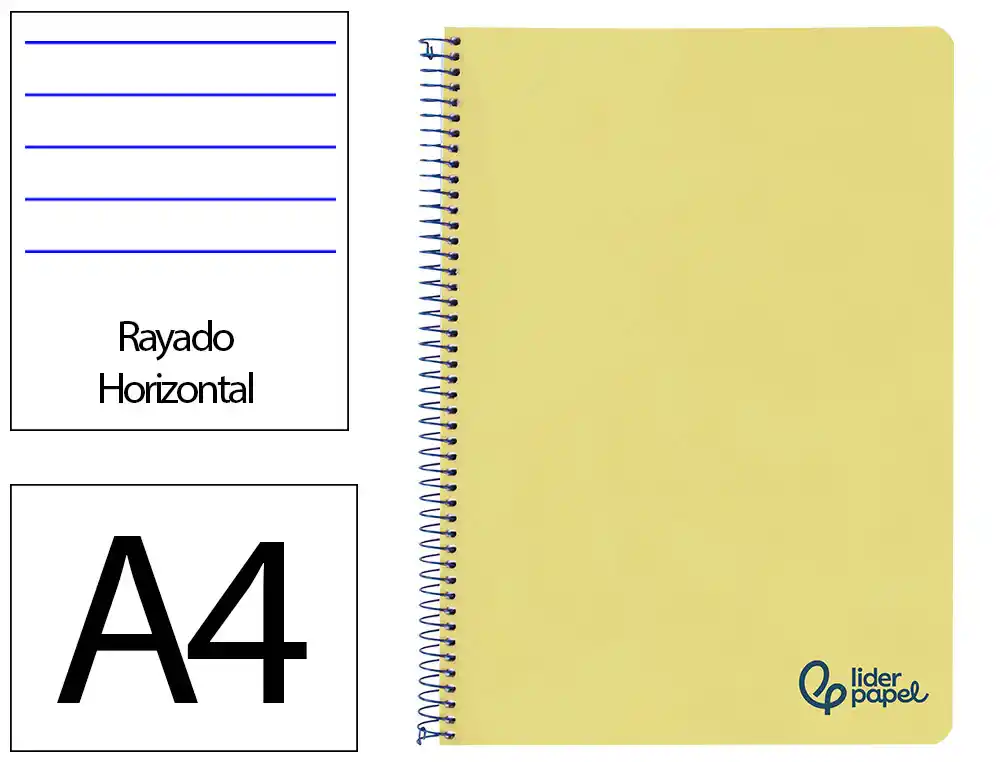 [172649] Cuaderno espiral liderpapel a4 wonder tapa plastico 80h 90gr rayado horizontal con margen color amarillo