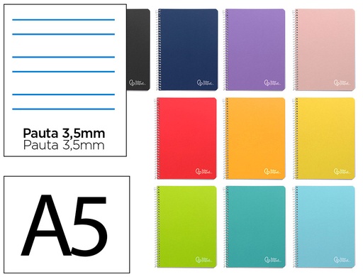 [172275] Cuaderno espiral liderpapel din a5 witty tapa dura 80h 90gr rayado montessori 3,5 mm colores surtidos