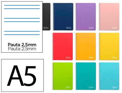 [172272] Cuaderno espiral liderpapel din a5 witty tapa dura 80h 90gr pauta estrecha 2,5mm conmargen colores surtidos