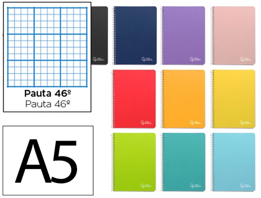 [172270] Cuaderno espiral liderpapel din a5 witty tapa dura 80h 90gr rayado nº46 con margen colores surtidos