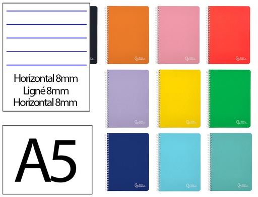 [172269] Cuaderno espiral liderpapel a5 witty tapa dura 80h 90gr rayado horizontal 8mm con margen colores surtidos