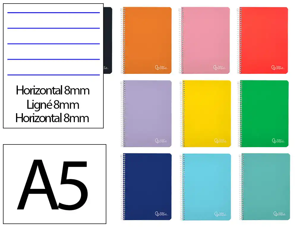 [172269] Cuaderno espiral liderpapel a5 witty tapa dura 80h 90gr rayado horizontal 8mm con margen colores surtidos
