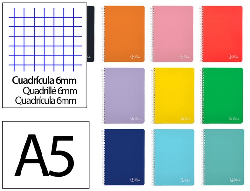 [172267] Cuaderno espiral liderpapel a5 witty tapa dura 80h 90gr cuadro 6mm con margen colores surtidos