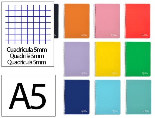 [172266] Cuaderno espiral liderpapel a5 witty tapa dura 80h 90gr cuadro 5mm con margen colores surtidos