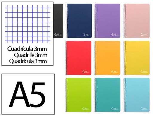 [172264] Cuaderno espiral liderpapel din a5 witty tapa dura 80h 90gr cuadro 3mm con margen colores surtidos